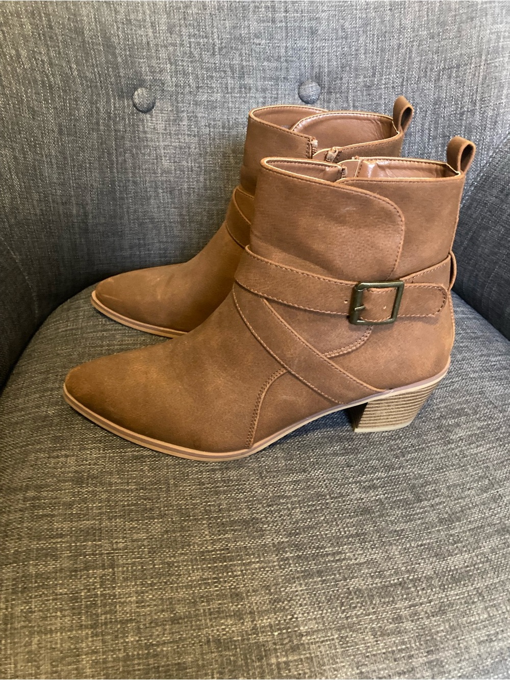Women's Brown Suede Ankle Boot with Buckle Accent